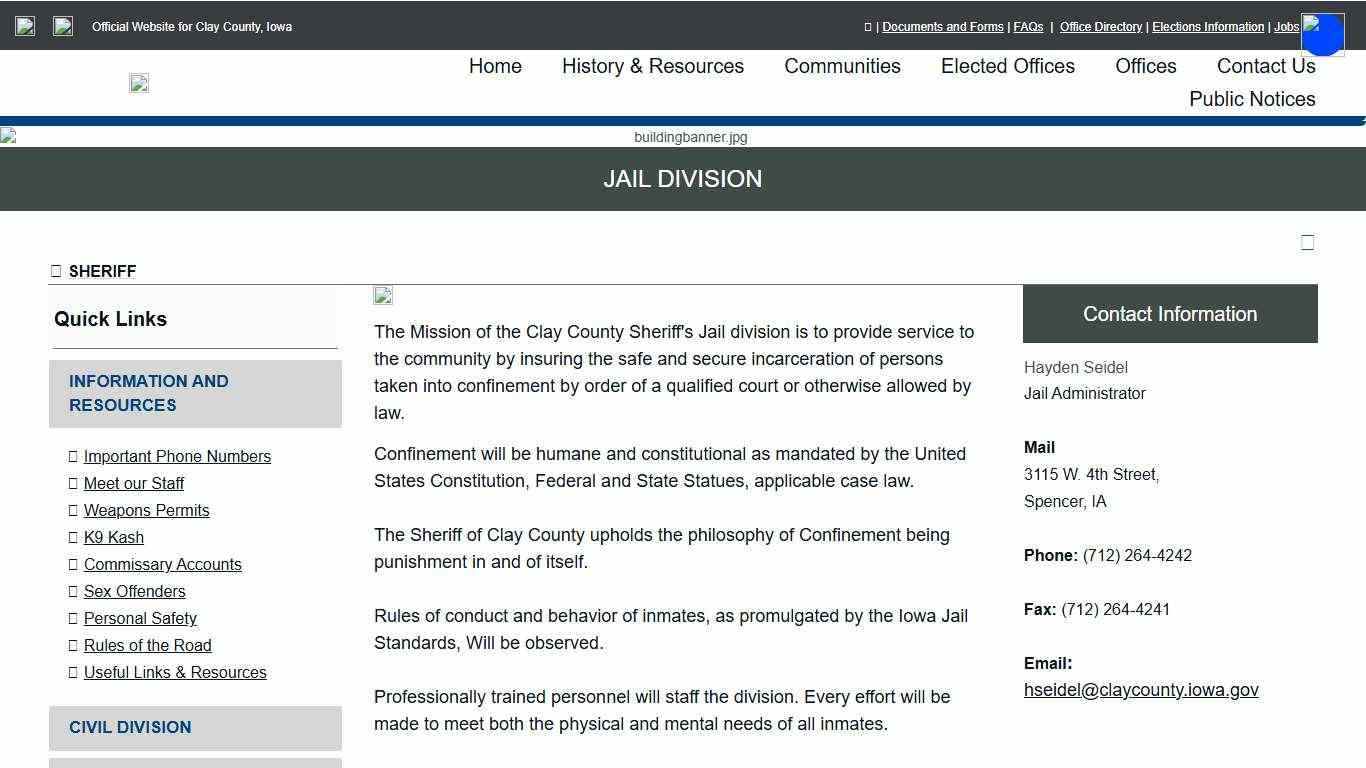 Jail Division - Clay County, Iowa