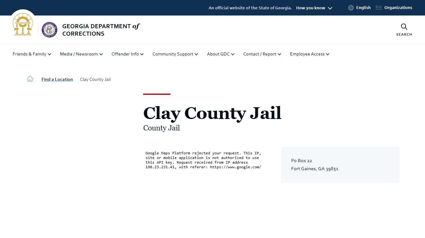 Clay County Jail | Georgia Department of Corrections