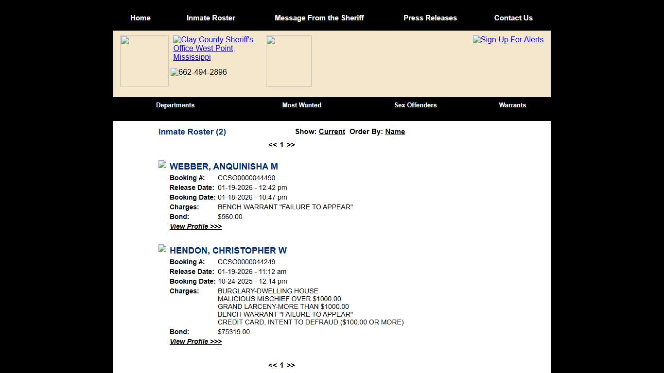 Inmate Roster - Released Inmates Booking Date Descending - Clay County Sheriff's Office